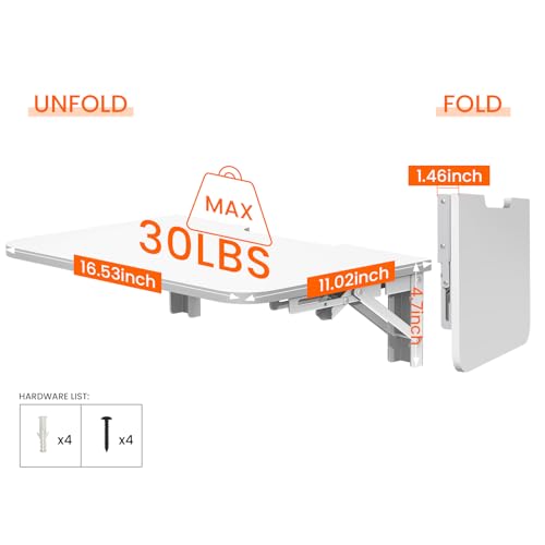 Homode Projector Shelf for Wall, Wood Folding Wall Mount Shelf, White - color: White