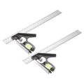 HARFINGTON 2Pcs Combination Square Ruler 12" / 300mm Metric Stainless Steel Carpenter Combo Square Metal Woodworking Measure Tools with Bubble Level for Metalworking and Carpentry, Silver