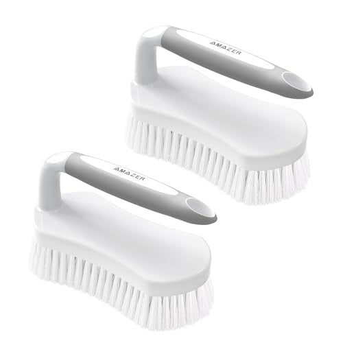 Amazer Scrub Brush for Cleaning Comfort Grip Shower Scrubber Flexible Stiff Bristles with Handle Heavy Duty Cleaner Brush for Tub Sink Carpet Floor - Pack of 2 (Grey+Grey) - color: Grey+grey, size: 2-Pack