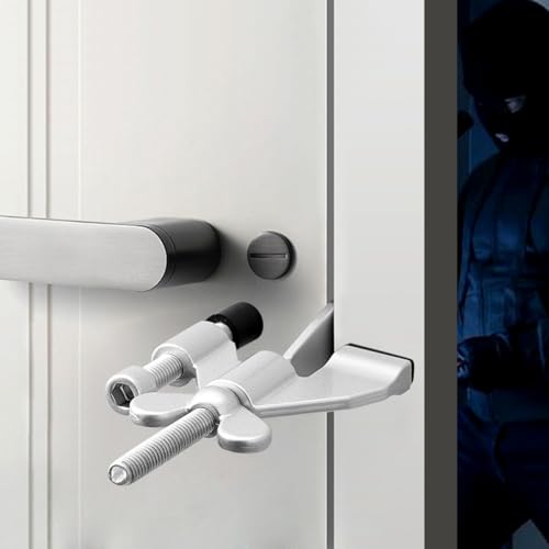 Silvery Adjustable Heavy Duty Portable Door Lock,No Drill - color: Silvery