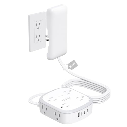 Outlet Cover Extension Cord 6FT, Flat Plug Surge Protector Power Strip - size: 8AC-6FT(3 Prong)