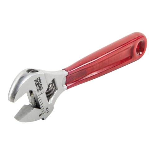 KLEIN TOOLS D506-4 Precision Adjustable Wrench, 4-Inch, Precision Machined, Small Adjustable Wrench, Ergonomic I-Beam Handle, Laser-Etched SAE and Metric Markings - style: Dipped Handle, 4-Inch