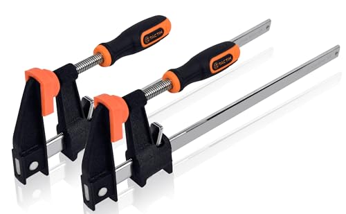 TACTIX 12" Steel Bar Clamps Set, 2-pack Quick-Release F Clamp with 2.4" Throat, 660 lbs Steel F Clamp for Woodworking, Metalworking, DIY - size: 12in