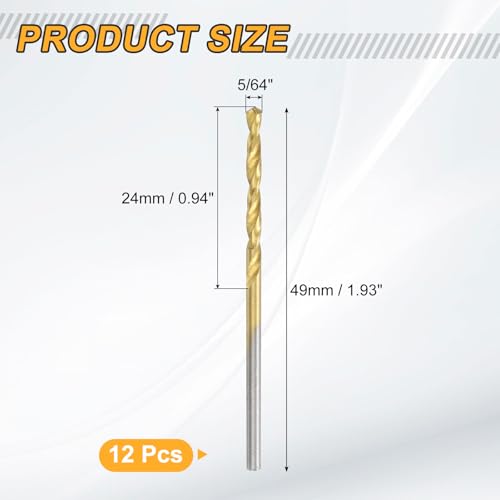 uxcell 12pcs Titanium Twist Drill Bit 5/64" Drilling Dia High Speed Steel Drills for Hardened Metal, Stainless Steel, Cast Iron, Wood, Plastic - size: 5/64 inch
