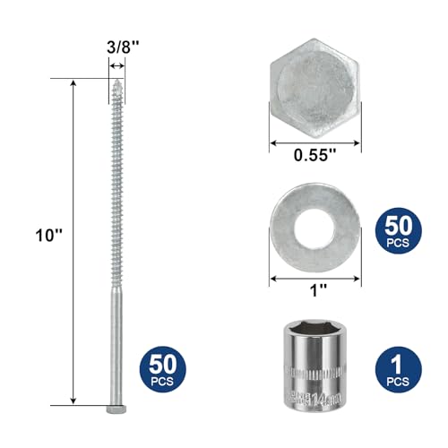 3/8" x 10" Lag Screws Bolts with Washers(50Pcs) - size: 3/8x10in