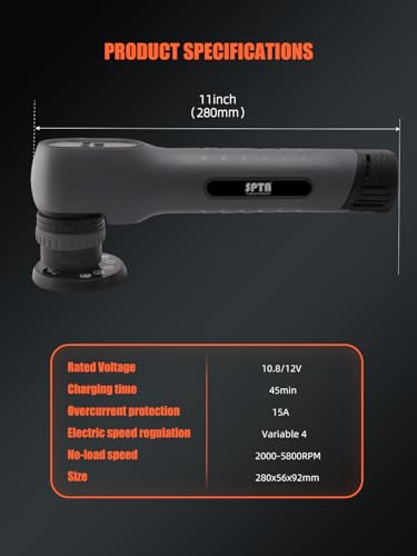 Cordless Mini Polisher, SPTA 12V Cordless Polisher for Detailed Polishing, Cordless Car Buffer Polisher, RO&DA Buffer Polisher with Mini Polishing Pads and Wool Pads for Polishing, Sanding, Cleaning