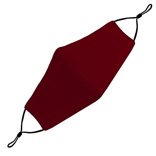 Washable Face Mask with Adjustable Ear Loops & Nose Wire - 3 Layers, Made in USA - color: Solid - Burgundy