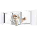 Cat Door for Window, Aluminum Cat Door Window Insert with 4 Secure Lock Modes, Magnectic Closure for Cats, Fit Window Width 36"-40", White - size: Extra Large