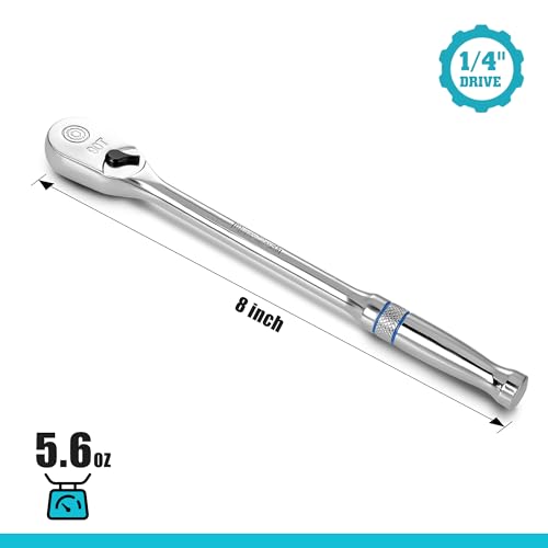 DURATECH Extra Long Handle 1/4-Inch Drive Ratchet, 90-Tooth Ratchet Wrench - size: 1/4" with 8" handle