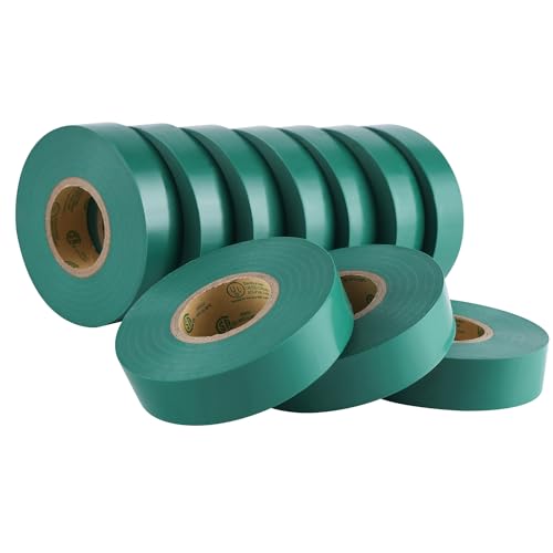 Lichamp 10-Pack Green Electrical Tape Waterproof, 3/4 in x 66ft, UL/CSA