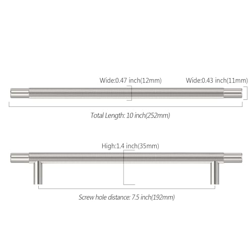 Asidrama 10 Pack 7.5 Inch(192mm) Brushed Satin Nickel Knurled Kitchen Cabinet Handles, Cabinet Pulls Kitchen Cabinet Hardware for Cupboard Drawer Pulls - color: Brushed Satin Nickel, size: 7.5" Hole Center