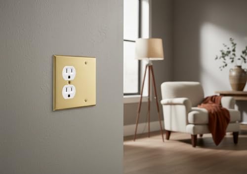 Rio Salto Metal 2-Gang Gold Outlet Cover or Light Switch Cover Wall Plate, Blank Duplex Combination Corrosion Resistant Receptacle Wallplate 2 Gang Double STANDARD SIZE Brass (Blank Duplex Combo) - color: Combo 2-Gang Blank Duplex