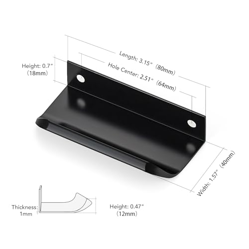 Matte Black Cabinet Handles Finger Edge Pulls 3.15 Inch CC 10 Pack - color: Matte Black, size: 80mm/3.15" Overall Length