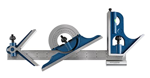 Accusize Industrial Tools 12'' 4 Combination Square Ruler Set Protractor Satin, 4-R Graduation, 0000-8101 - size: 12" 4R