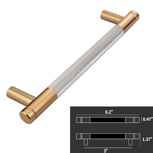 30 Pack 5 Inch 128 mm Bronze and Nickel Knurled Cabinet Handles Cabinet Pulls Aluminum Handles Knurled Drawer Pulls Oxidation Finish with Diamond Pattern 6" Length (5" Hole Center) - color: PBronze and Nickel, size: 5 Inch