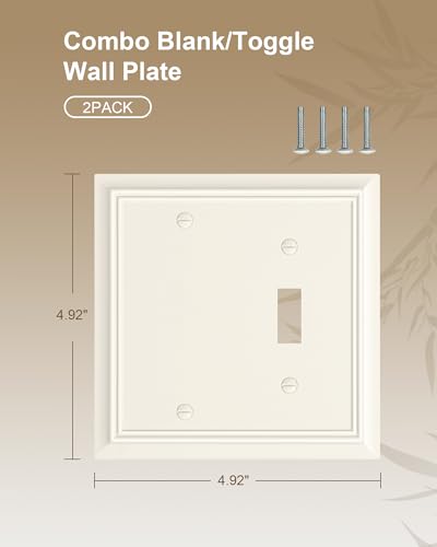 2-Pack Natural Bamboo Fiber Combo Blank/Toggle Light Switch Cover Plate - color: Light Almond, size: 1 Blank/1 Toggle 2PK