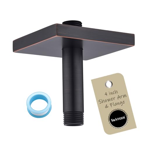 Shower Head Extension Arm Wall Mounted Tube Rainfall Shower Tube Replacement Pipe Parts Stainless Oil rubbed bronze,SW-91038-4-ORB-SQ. - color: Right Angled Square Flange-4" Oil Rubbed Bronze