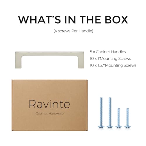 Ravinte Brushed Nickel Kitchen Cabinet Solid Handles,4 Inch,5 Pack - color: Brushed Nickel, size: 4 Inches Hole Center