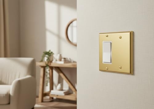 Rio Salto Metal 2-Gang Gold Outlet Cover or Light Switch Cover Wall Plate, Blank Rocker Combination Wallplate Decorator Covers 2 Gang Double STANDARD SIZE Brass (Blank Rocker Combo) - color: Combo 2-Gang Blank Rocker