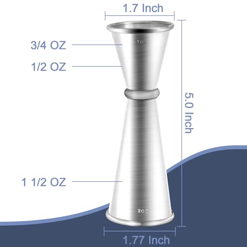 Briout Double Cocktail Jigger for Bartending, 2OZ & 1OZ, Rolled Edge Silver - color: Frosted Silver, size: Rolled Edge-1oz/2oz-1PC