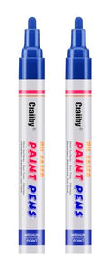 Blue Paint Markers, 2 Pack Oil-Based Waterproof Quick Dry Permanent Paint Pen Set for Rocks Painting, Wood, Fabric, Plastic, Canvas, Glass, Mugs, Metal, Tire, Stone, DIY Craft - color: Blue