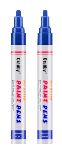 Blue Paint Markers, 2 Pack Oil-Based Waterproof Quick Dry Permanent Paint Pen Set for Rocks Painting, Wood, Fabric, Plastic, Canvas, Glass, Mugs, Metal, Tire, Stone, DIY Craft - color: Blue