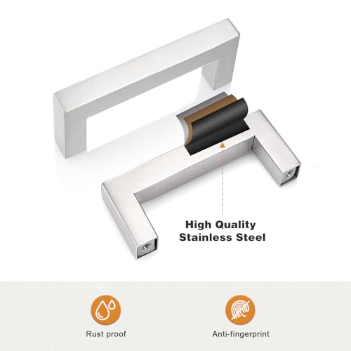 Probrico 3 inch Hole Centers Cabinet Pulls 10 Pack, Brushed Nickel Drawer Handles Kitchen Cabinet Handles Modern Suqare Bar Pulls Stainless Steel Cabinet Hardware for Dresser Bathroom Bedroom - color: Brushed Nickel, size: hole center 3"