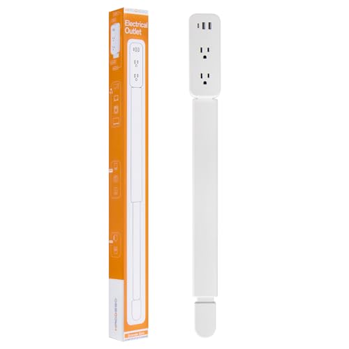 Electrical Outlet Extender Stick - Features USB-A, USB-C and 2 AC Outlets, Extends 22"-34", Rotates 180° Access Hard-to-Reach Outlets, Wall Plug Power Socket Expander Nightstands, Sofa, Desks and More - color: White