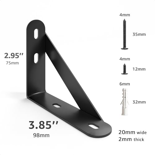 4x3 Shelf Brackets 6 Pack Wall Mount Includes Screws Anchors (Black) - color: Black, size: 4"x3" (6 PACK)