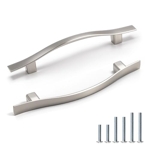 KNOBWELL 30 Pack 3-3/4 inch Hole Center Brushed Nickel Kitchen Cabinet Pulls,Wave Style Modern Dresser Pulls Hardware Kitchen Cabinet Handles for Bathroom Bedroom Vanity,Zinc Alloy - color: Brushed Nickel, size: Hole Center：3-3/4 inch（96mm）