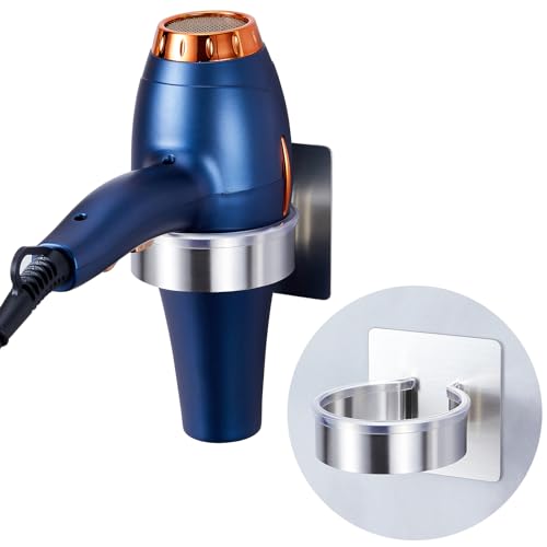 Hair Dryer Holder Wall Mounted, Blow Dryer Holder, Hair Tool Organizer for Hair Dryer Storage Hanger, Adhesive Hairdryer Holder for Bathroom Barber Shop (Silver) - color: Silver