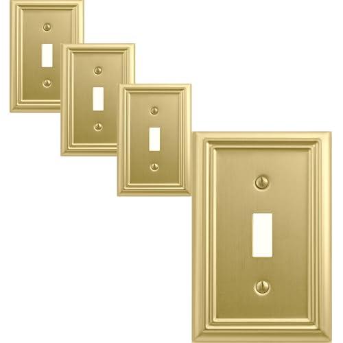 OKAWYC Single Toggle Light Switch Cover Adler Metal Wall Plate, 4-Pack Brushed Brass 1 Gang, for Light Switch Cover Decorative Wallplate, Durable - size: 1 Toggle