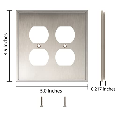 Henne Bery Soft Modern Decorative Wall Plate Switch Plate Outlet Cover (Double Duplex, Satin Nickel) - style: Double Duplex