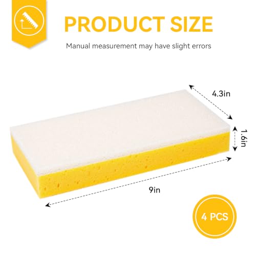 4 Pack 9" Double Drywall Wet Sanding Sponge | 9" Double Sided Sponge for Smooth Surface Finishing, D-ust-Reducing, Washable Drywall Sponge for Home DIY & Professional Use