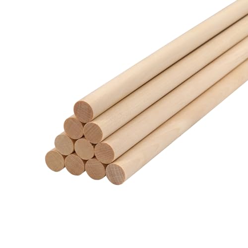 Wooden Dowels Wooden Sticks for Crafts 3/8 x15 in,10 PCS Wood Craft Sticks - size: 3/8"×15"- 10 PCS