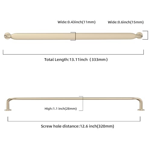 10 Pack 12-3/5 Inch Cabinet Pulls Brushed Brass Kitchen Cabinet Handles Zinc Alloy Drawer Pulls Solid Cabinet Hardware - color: Brushed Brass, size: 12-5/8'' Hole Center(320mm)