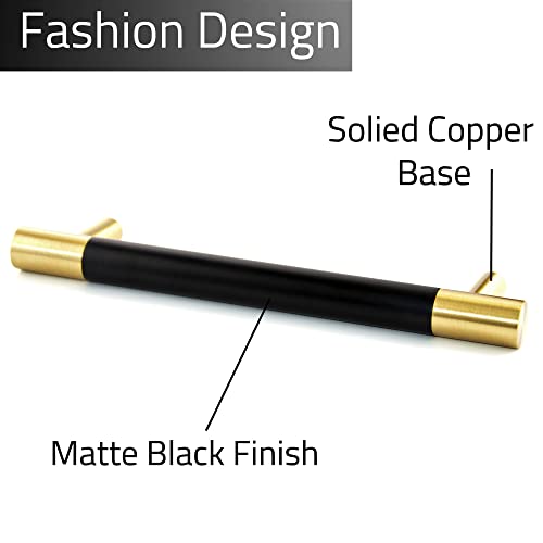 Linkaa Cabinet Handles Gold Drawer Pulls with Black Planting,Cabinet Pulls for Kitchen Dresser Knobs Black for Bedroom,（12.5 inch，5 Pack (320 mm) - size: 320 mm