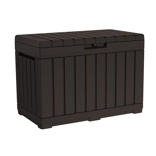 Keter Kentwood 50 Gal Outdoor Storage Box and Patio Side Table - color: Brown