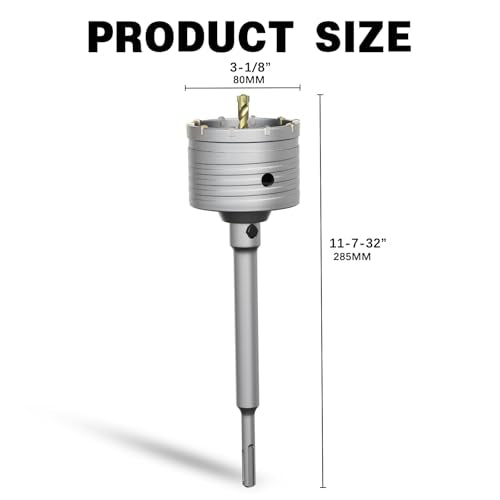 3-1/8" Concrete Hole Saw,80mm Masonry Hole Saw, with 220mm SDS Plus Shank Connecting Rod for Concrete Brick Cement Stone Wall Drilling Home Improvement - size: （3-1/8" 80mm）