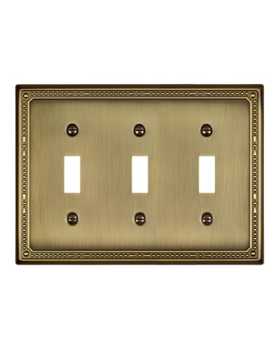 Switch Plates Outlet Covers, 1-Pack Antique Brass Metal Wall Plate - color: Antique Brass, size: 3 Toggle 1PK