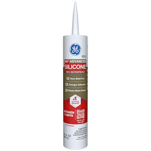 GE Advanced Silicone Caulk for Kitchen & Bathroom, White, 10 fl oz Cartridge, 12 Pack - 100% Waterproof Silicone Sealant, 5X Stronger Adhesion, Shrink & Crack Proof - size: Pack of 12, style: White