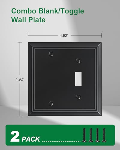 2-Pack Natural Bamboo Fiber Combo Blank/Toggle Light Switch Cover Plate - color: Matte Black, size: 1 Blank/1 Toggle 2PK