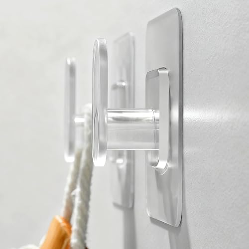 DELITON Clear Cute Storage Hooks, 10 Packs, Adhesion - Stick on Wall for Bathroom Towel&Hanging Robe, Coat - color: Transparent-10