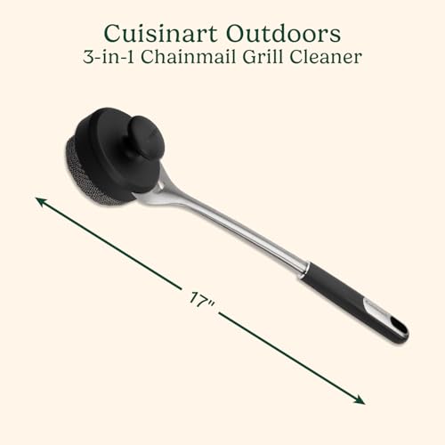 Cuisinart 3-in-1 Chainmail Grill Cleaner, Bristle-Free Dual Function Heavy-Duty Grill Brush with Removable Head, Worry-Free Stainless Steel Steam Clean BBQ Scrubber for Grills & Griddle - color: Chainmail Grill Cleaner Brush