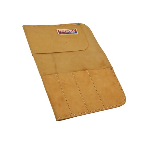 Faithfull Suede Leather Chisel Roll - 8 Pocket, Water Resistant & Compact Tool Organizer - Tan