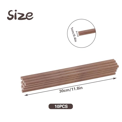 10 PCS Wooden Dowel Rods for Crafts Round Unfinished Walnut Dowel Rod Sticks Hardwood Sticks for DIY Crafting Woodworking and Building Model Material, (3/8 x 12 Inch)