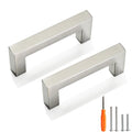 Cabinet Pulls Brushed Nickel Cabinet Handles Square Drawer Pulls, 5 Pack 3 Inch Stainless Steel Kitchen Door Cupboard Cabinet Handles, Cabinet Hardware Drawer Handles, 76mm Hole Centers - color: Brushed Nickel, size: Two Hole - 3 inch Hole Centers(76mm)
