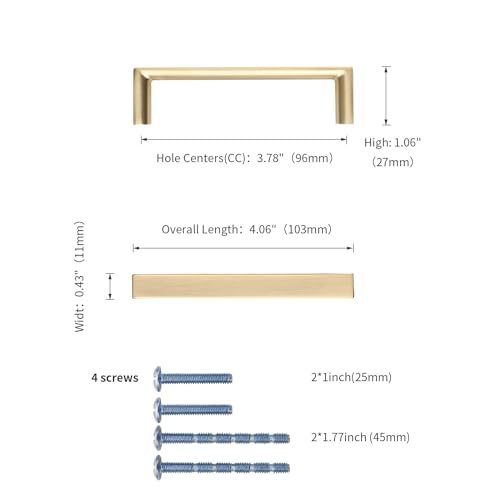 10 Pack 3.75 Inch(96mm) Kitchen Cabinet Handles Brushed Gold Cabinet Pulls Kitchen Cabinet Hardware Drawer Pulls for Dresser Cupboard Wardrobe | Heavy-Duty Solid Zinc, Screws Included, Easy to Install, Comfortable to Grip, Modern, Kitchen Pulls for Drawer