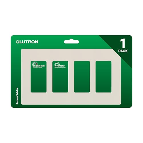 Lutron Claro Light Switch Cover Plate, 4 Gang Wallplate, Rocker Light Switch Cover, Screwless Plate For Outlets, Gloss, CW-4-LA, Light Almond - color: Light Almond, size: 1 Pack