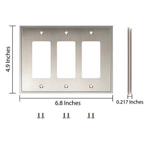 Henne Bery Soft Modern Decorative Wall Plate Switch Plate Outlet Cover (Triple Decorator, Satin Nickel) - style: Triple Decorator